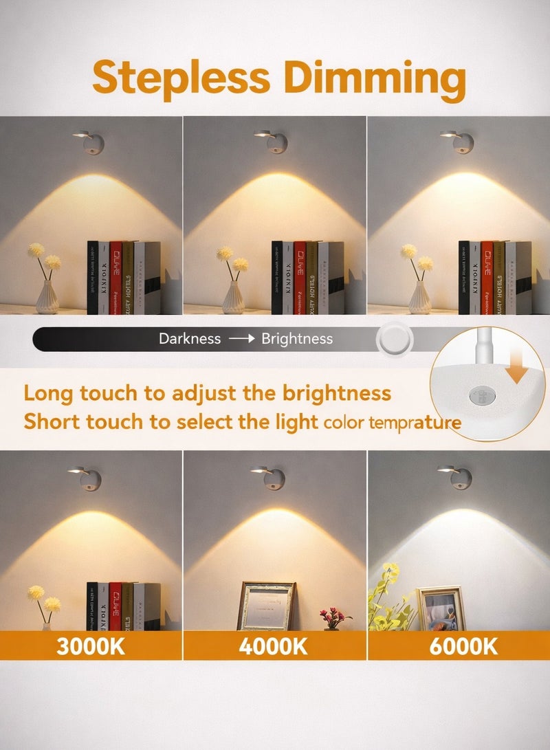 ARNOTEC LED Motion Sensor Night Light,Rechargeable Wall Sconce,Picture Light,Dimmable 3 Color Temperature,360°Rotation Wireless Spotlight for Wall Stair Kids Room Hallway Bedroom Cabinet Closet - Image 3